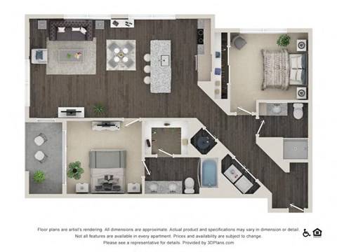 Floor plan for 2 beds, 2 baths, 1182 sqft